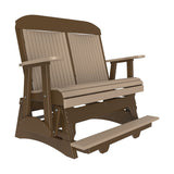 This is the Weatherwood and Chestnut Brown colored classic balcony glider bench on a white background.