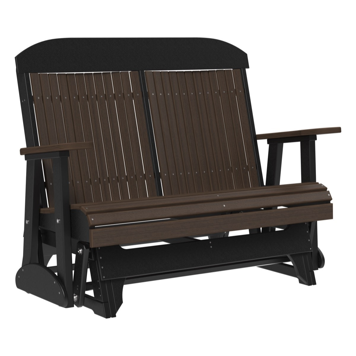 This is the Brazilian Walnut and Black colored classic glider bench on a white background.