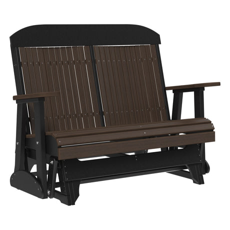 This is the Brazilian Walnut and Black colored classic glider bench on a white background.