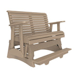 This is the Weatherwood colored glider bench on a white background.