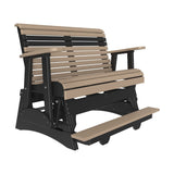 This is the Weatherwood and Black colored glider bench on a white background.
