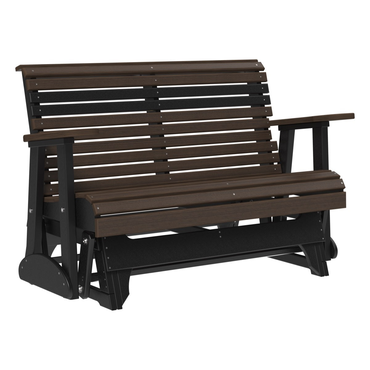 This is the Brazilian Walnut and Black colored glider bench on a white background.