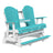 This is an Aruba Blue and White colored Adirondack balcony glider bench on a white background.
