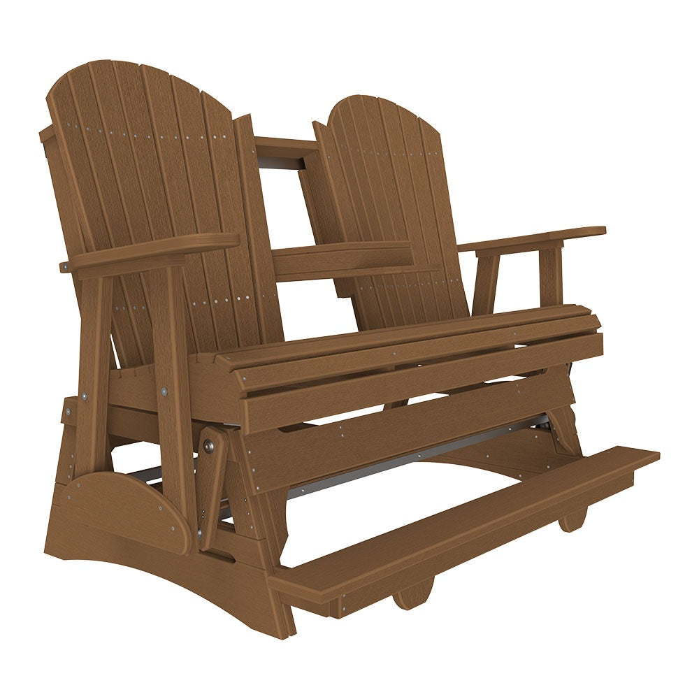This is an Antique Mahogany colored Adirondack balcony glider bench on a white background.