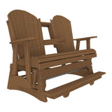 This is an Antique Mahogany colored Adirondack balcony glider bench on a white background.
