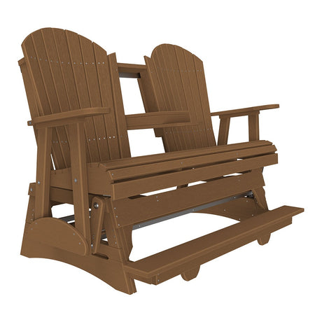 This is an Antique Mahogany colored Adirondack balcony glider bench on a white background.