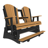 This is a Cedar and Black colored Adirondack balcony glider bench on a white background.