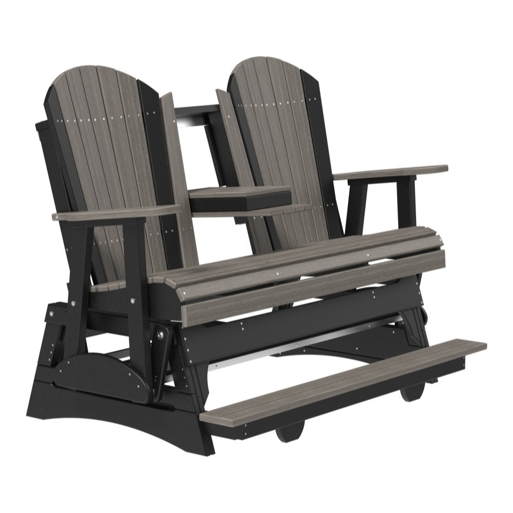 This is a Coastal Gray and Black colored Adirondack balcony glider bench on a white background.