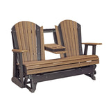 This is an Antique Mahogany and Black colored Adirondack glider bench on a white background.