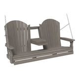 This image shows off the Coastal Gray colored Adirondack porch swing on a white background.