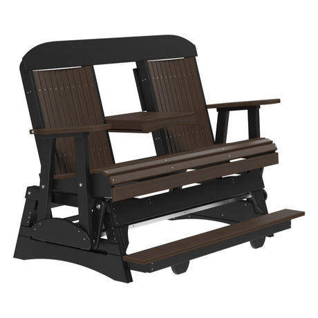 This is the Brazilian Walnut and Black colored Classic Balcony Glider bench on a white background.
