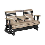 This is the Weatherwood and Black colored glider bench on a white background.