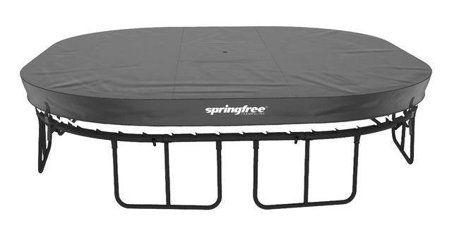 This image shows the large square cover on the trampoline on a white background.