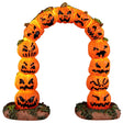 This image shows what this Lemax Spooky Town accessory looks like on a white background. This accessory was designed to look like a tall arch made up of jack-o-lanterns that glow from within. The pumpkins' faces are all different emotions.