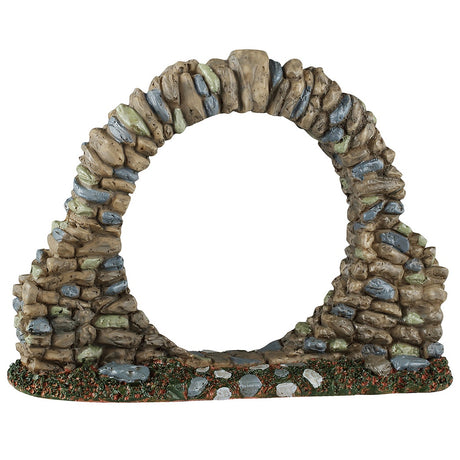 This image shows what this Lemax Spooky Town accessory looks like on a white background. It's designed to look like a circle (gateway) made of stones on a grassy patch.
