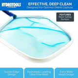 Effective deep clean designed for optimal debris capture. This net features a resin safety bumper/border around the net. It has a "scoop-edge" design, uses Hydrotools leading ultra fine mesh and has an extra wide head design.