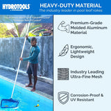 This net is made with heavy-duty material and is the industry leader in premium skimmers. It has a double-reinforced aluminum frame. Features an ergonomic, lightweight design and uses industry leading ultra-fine mesh. The design is corrosion-proof and UV resistant.