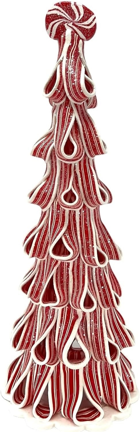 14" Battery-Operated Peppermint Ribbon Candy Tree