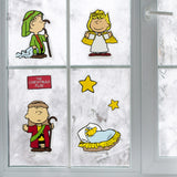 This is a lifestyle image showing one set of the window clings being used on a window.
