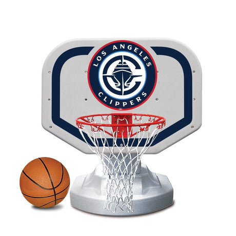This image shows the basketball hoop on a white background. The hoop features the Los Angeles Clippers logo.