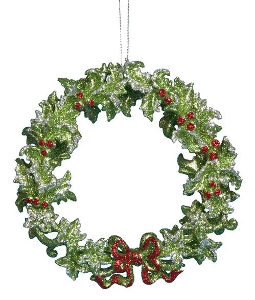 5" Acrylic Green Glitter Wreath Ornament