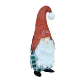 This image shows the gnome decoration with the lights turned on and turned slightly to the side so you can see the side of the gnome.