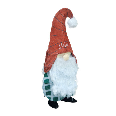 This image shows the gnome decoration with the lights turned on and turned slightly to the side so you can see the side of the gnome.