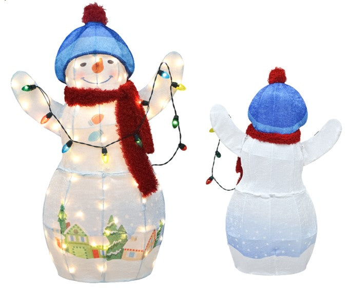 This image shows what the snowman looks like from the front and the back.