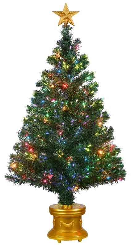 4 ft. fiber optic tree with a gold base and a star on top.