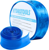 This image shows the hose on a white background. The packaging reads "HydroTools by Swimline. See-through backwash hose. Best quality pvc construction. Transparent design allows you to see when your pool filter is clean."