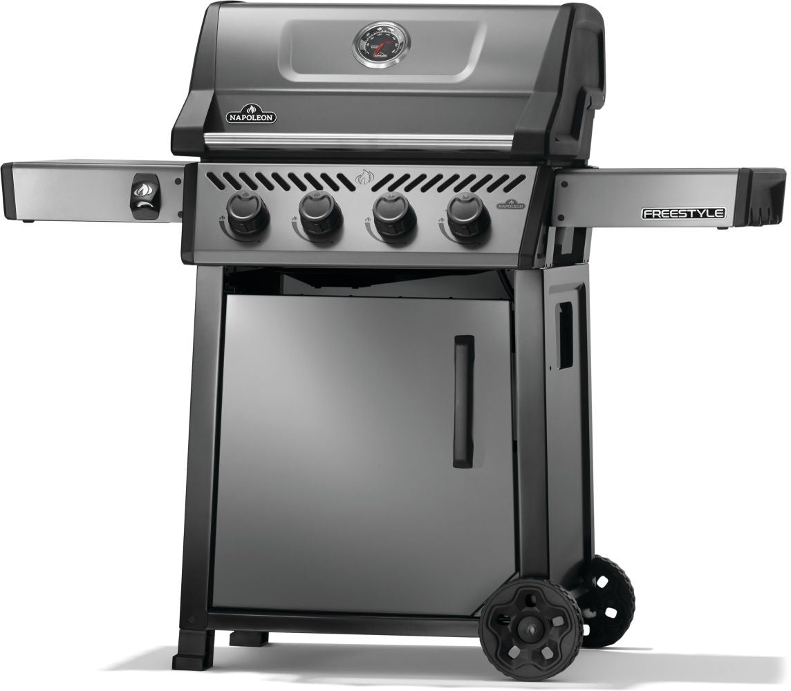 This image shows what this grill looks like on a white background. It's slightly turned so you can also see the side of the grill.