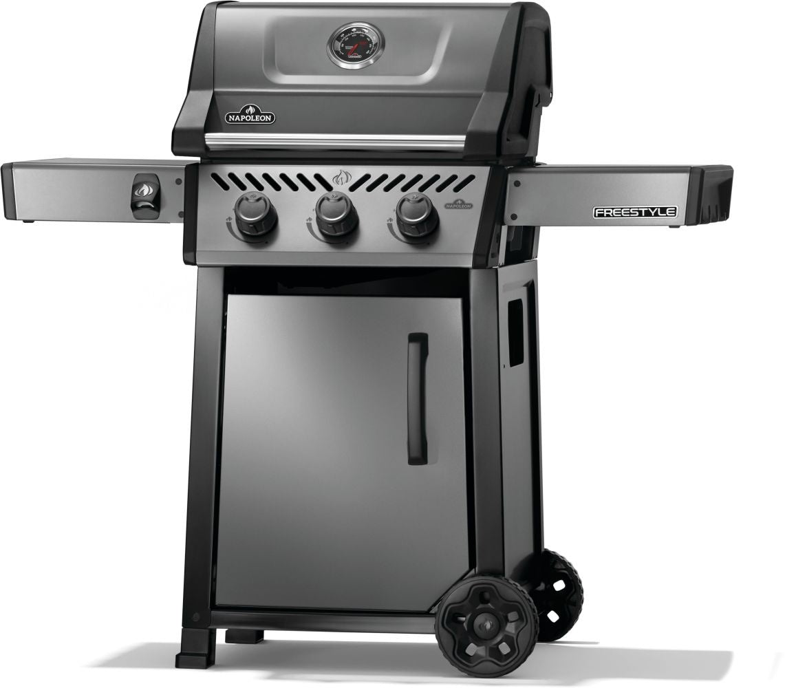 This image shows what this grill looks like on a white background. It's slightly turned so you can also see the side of the grill.