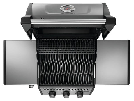 This image shows what this grill looks like from above. The lid of the grill is open so you can see inside the grill.