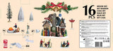 This image shows all sixteen of the pieces that come in this Lemax house set.