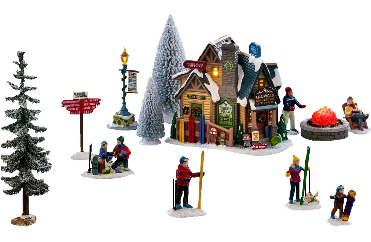 This image shows what this Lemax house set looks like set up on a white background.