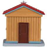 This image shows what the back of this table accent looks like. There's a brown door.