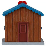 This image shows what the back of this table accent looks like. There's a brown door.