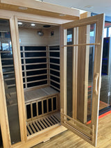 This image shows the inside of the sauna from a different angle.