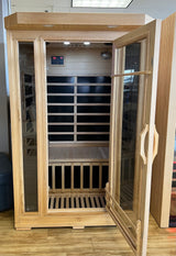 This image shows the inside of the sauna from a different angle.