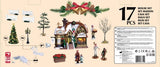 This image shows all seventeen items that are included in this Lemax house set.