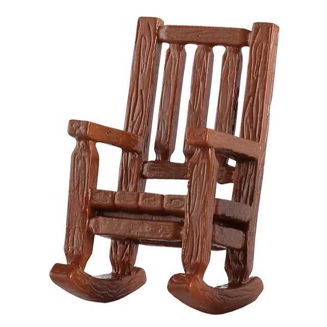 This image shows one of the wooden rocking chairs on a white background.