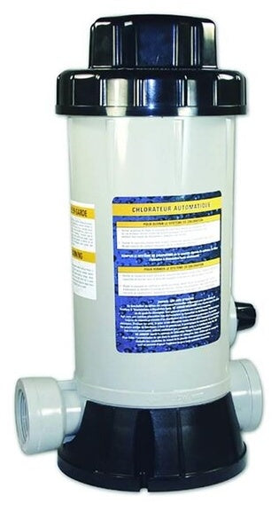 This image shows what this specific in-line chlorinator looks like on a white background.