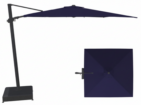 This image shows what the indigo colored umbrella looks like from the side and from the top.