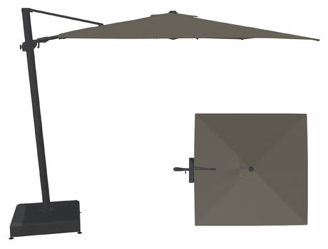 This image shows what the charcoal colored umbrella looks like from the side and from the top.