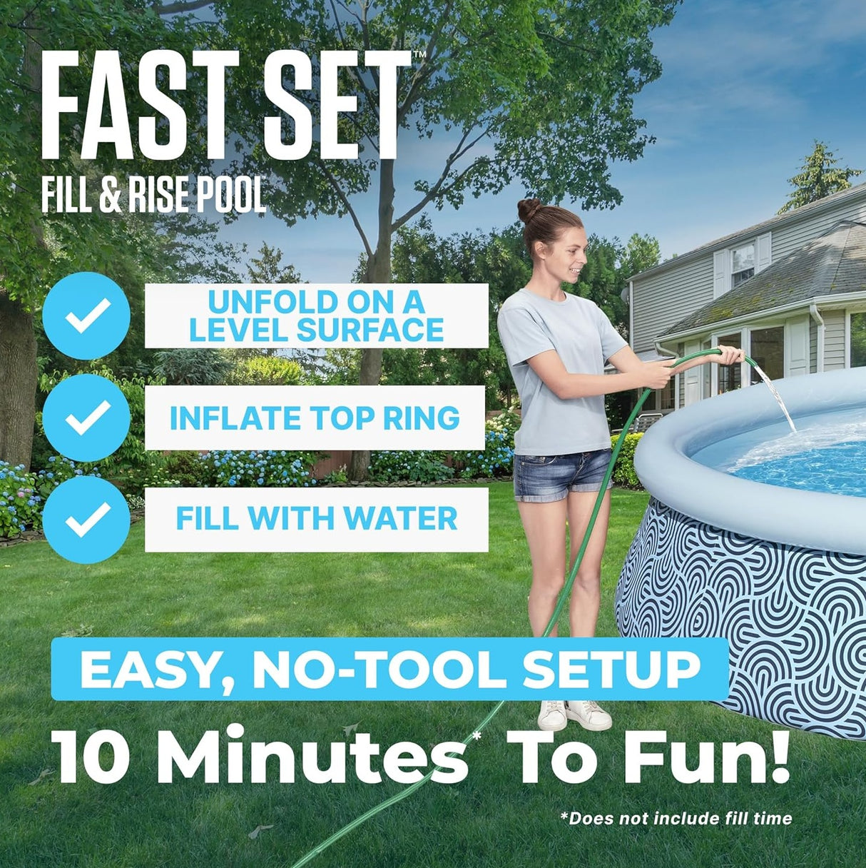Bestway Fast Set 13' x 33" Round Inflatable Swimming Pool Set, Rattan Print