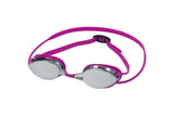 This image shows the magenta goggles on a white background. The eyecups are a mirrored-silver color.