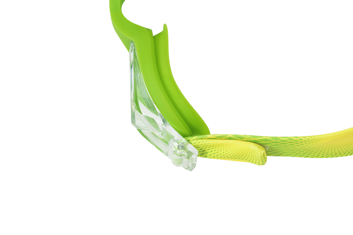 This image shows how thick the eyecups are on these goggles. This is the lime green and yellow option.