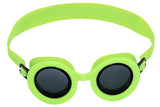 This image shows the neon yellow colored swim goggles with black lenses on a white background.