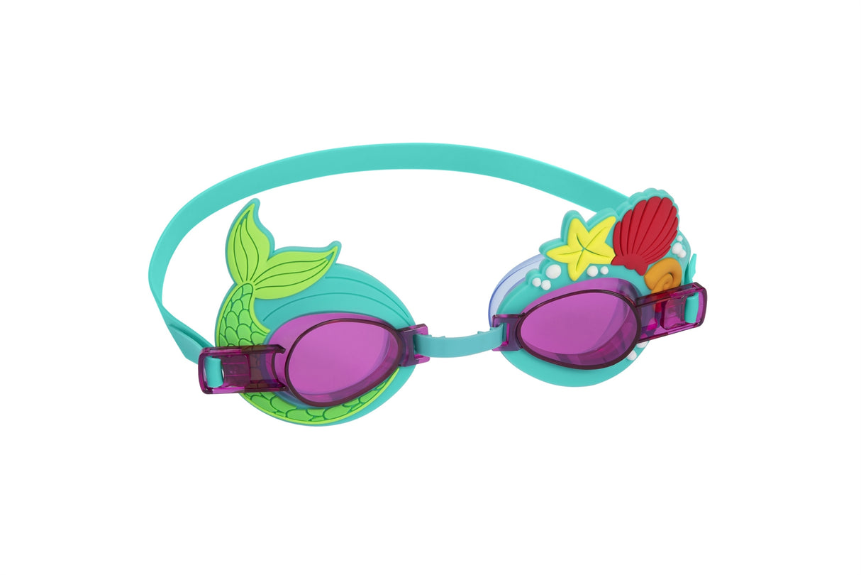 This image shows the mermaid themed goggles on a white background.