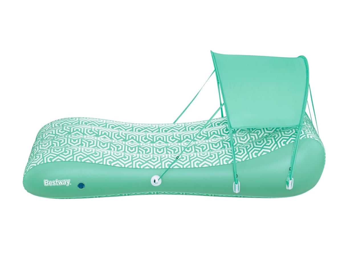 This image shows the float from the side on a white background. The sunshade is attached.